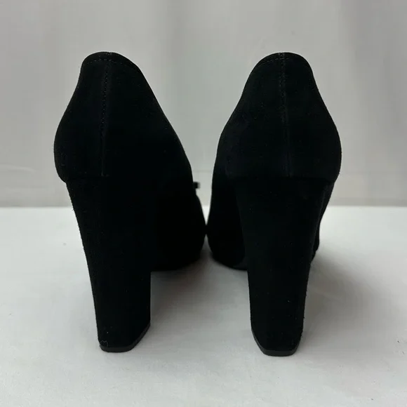 Prada Logo Black Suede Square Toe Block Heels Pumps size 38.5 - Picture 4 of 9